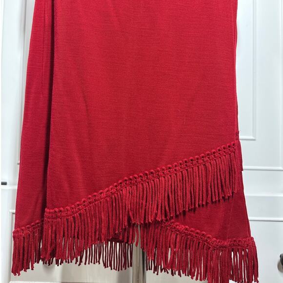 Miss Dorby Vintage 2-Piece Fringe Skirt Suit Set Red Size L Pull-On Boho Western - Picture 4 of 12